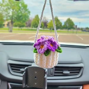Crochet Car Hanging Daisy Colorful Flowers Plants