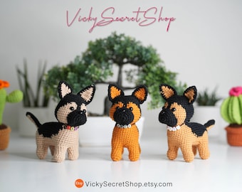 Crochet German Sheppard Dog | 3 Colors | 5" Tall | Handmade | Fast Ship in USA!