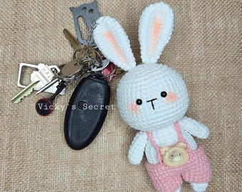 Crochet Bunny Keychain: Handmade Cotton Yarn Rabbit