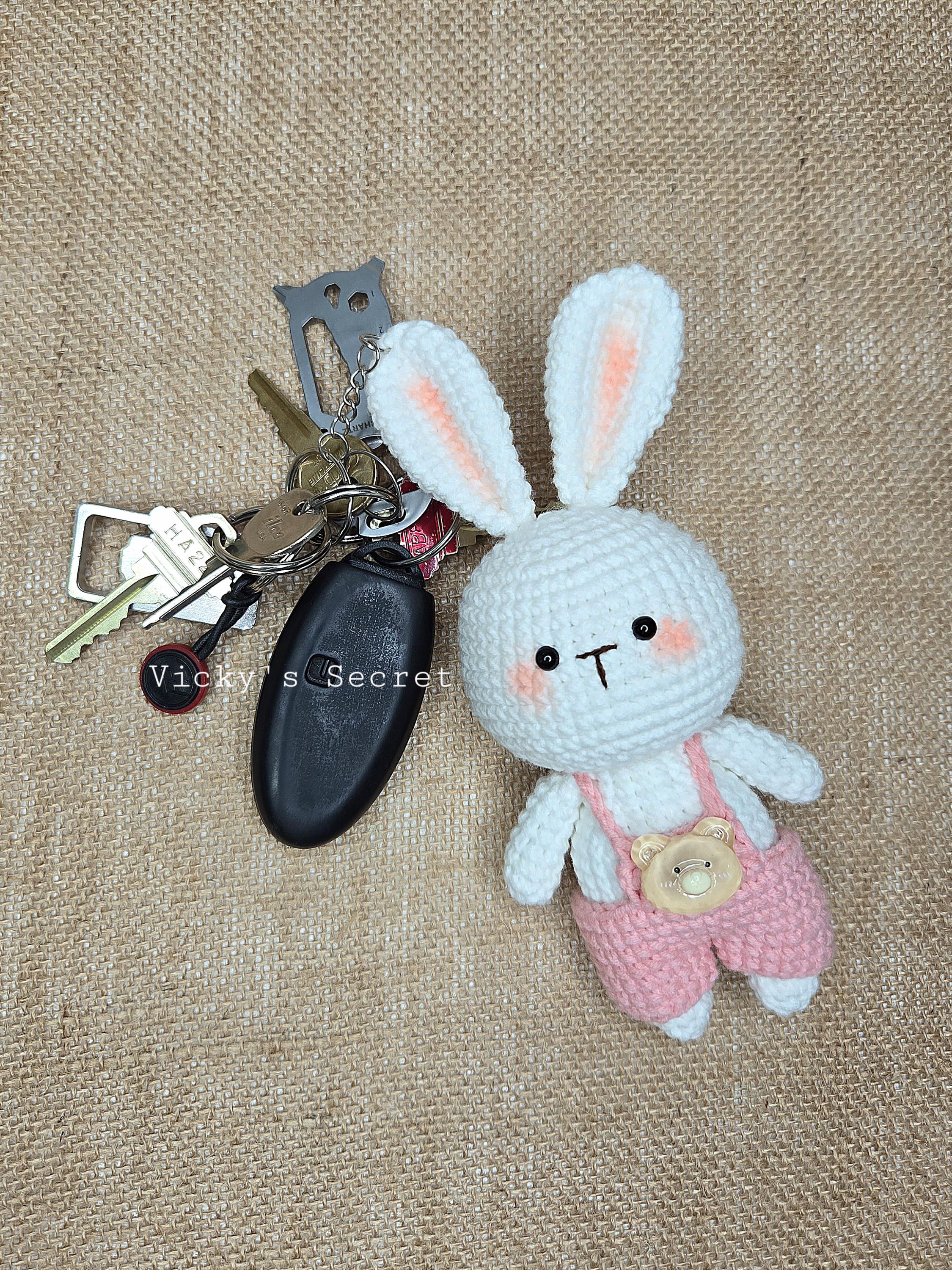 Crochet Bunny Keychain: Handmade Cotton Yarn Rabbit - Etsy