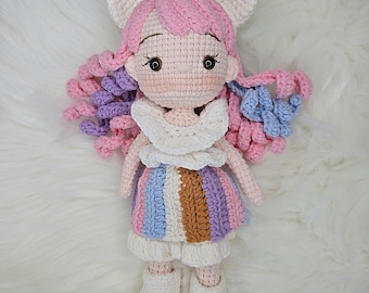Handmade Crochet Unicorn Doll: Organic Cotton, 12" Tall