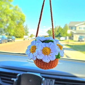 Crochet Car Hanging Daisy Flowers Pot