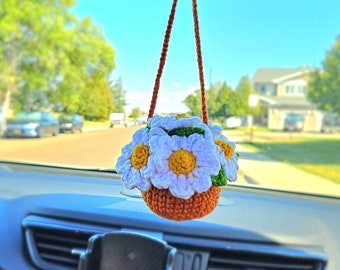 Crochet Car Hanging Daisy Flowers Pot
