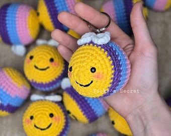 Crochet Bumble Bee Keychain: Handmade Colorful Bee Charm