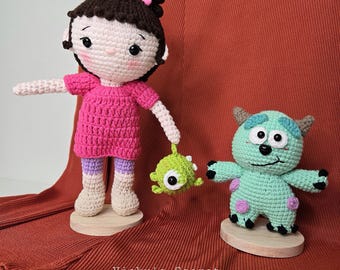 Handmade Crochet Monster Inc. Dolls: Sulley, Boo, Mike