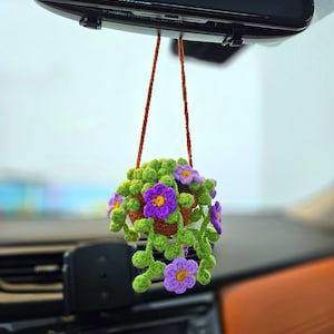 Crochet Car Hanging Potted Flowers Plants with Hanging Leaves
