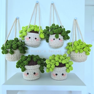 Crochet Car Hanging Plants with Cute Faces