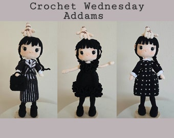 Crochet Wednesday Addams Doll: 10" Handmade Organic Cotton