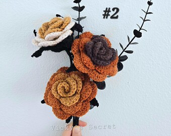 Handmade Crochet Rose Stem: Everlasting Milk Cotton Flower