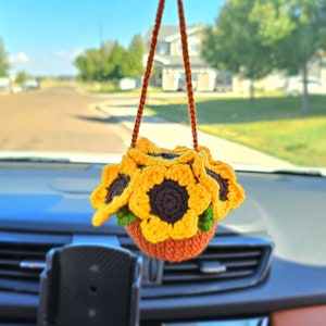 Crochet Car Hanging Sunflowers Pot