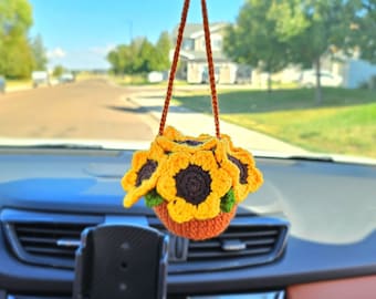 Crochet Car Hanging Sunflowers Pot