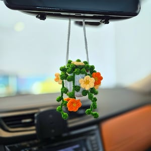 Crochet Car Hanging Potted Flowers Plants with Hanging Leaves