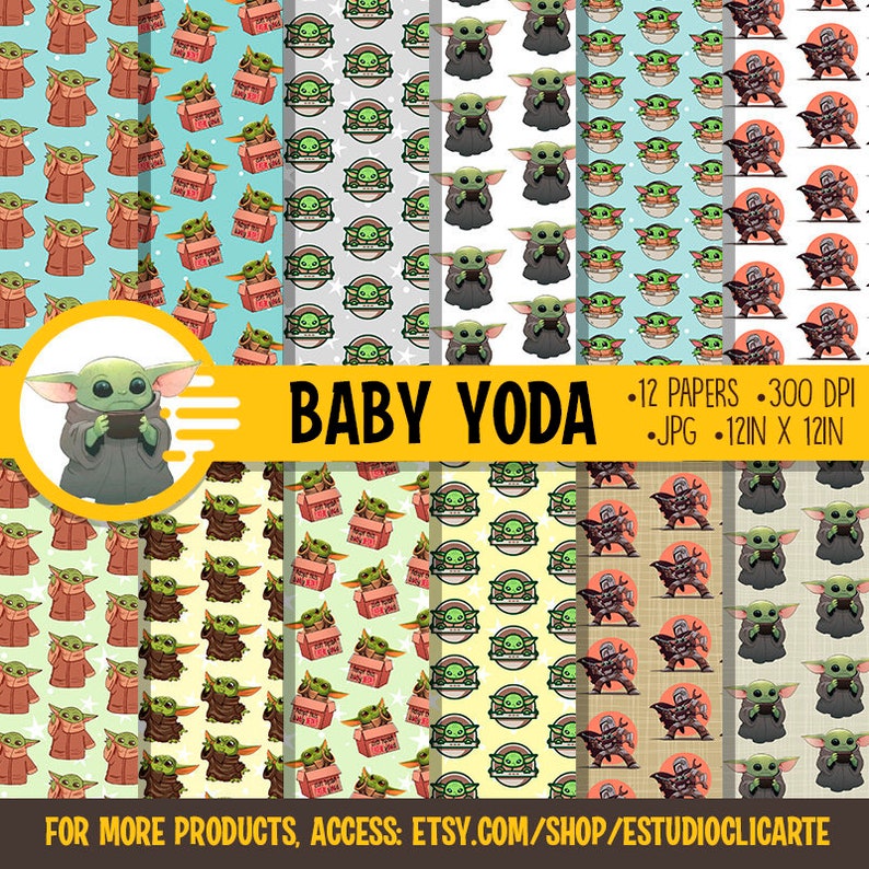 Baby Yoda Digital Paper Baby Yoda printable Baby Yoda Etsy