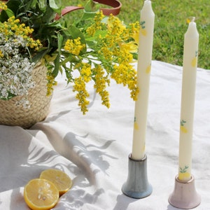 Pair of Lemon Hand Painted Taper Candle