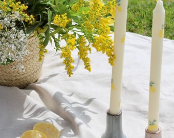 Pair of Lemon Hand Painted Taper Candle