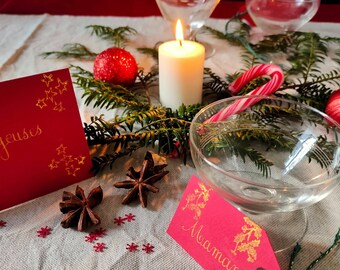 Kit de decoração de mesa personalizável para Natal ou Ano Novo - Vermelho e Dourado