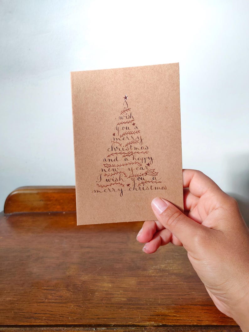 Cartões caligrafados de árvore de Natal "Feliz Natal e Feliz Ano Novo" imagem 7