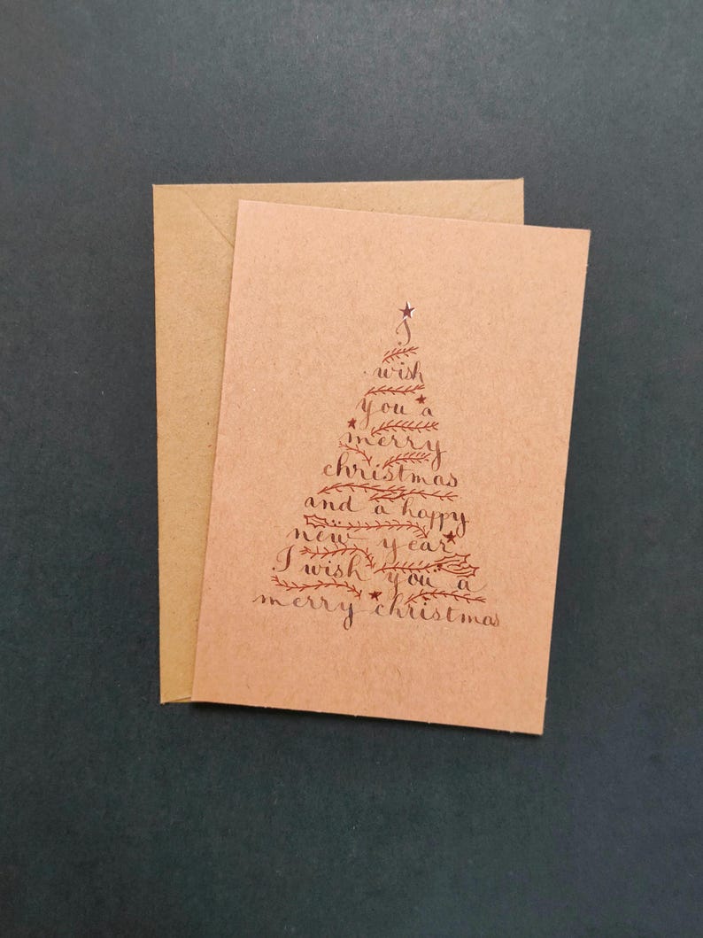 Cartões caligrafados de árvore de Natal "Feliz Natal e Feliz Ano Novo" imagem 4