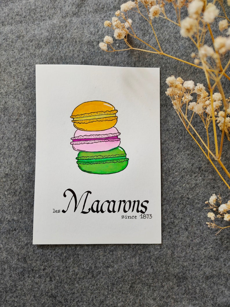 Carte postale : Baguette | Croissant | Chocolatine | Croissant | Crêpe | Macaron | Café | Chouquette | Croque-Monsieur Macarons