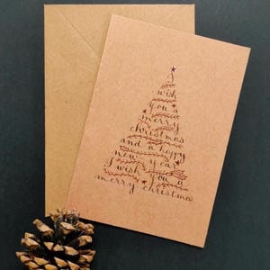 Cartões caligrafados de árvore de Natal "Feliz Natal e Feliz Ano Novo" imagem 2