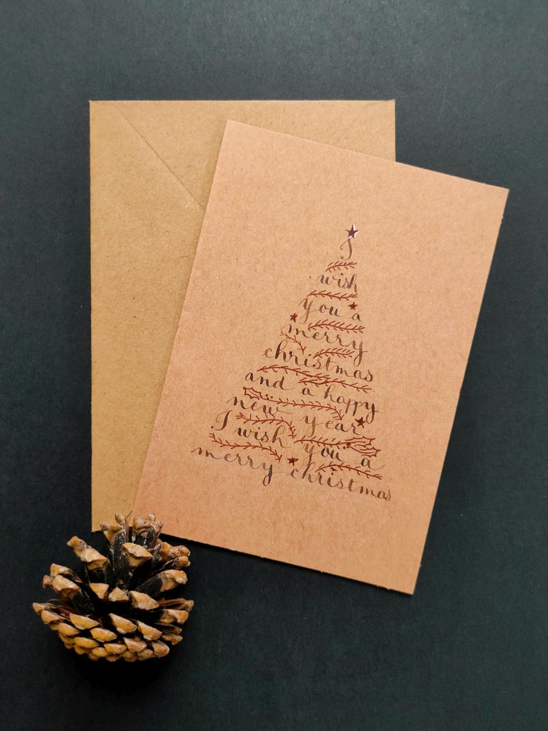 Cartões caligrafados de árvore de Natal "Feliz Natal e Feliz Ano Novo" imagem 2