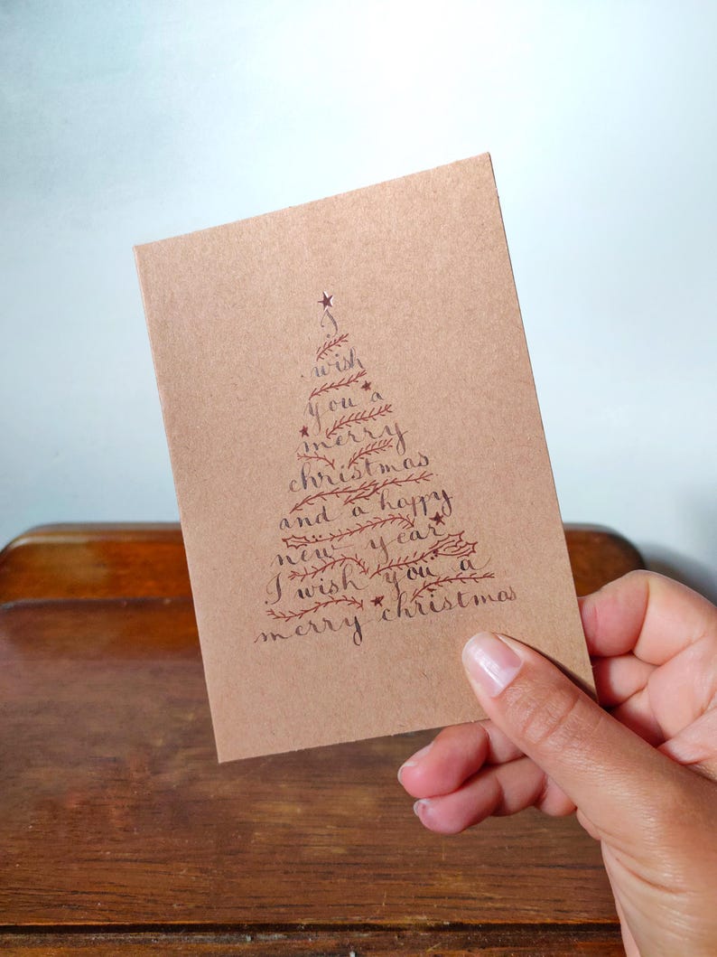 Cartões caligrafados de árvore de Natal "Feliz Natal e Feliz Ano Novo" imagem 5
