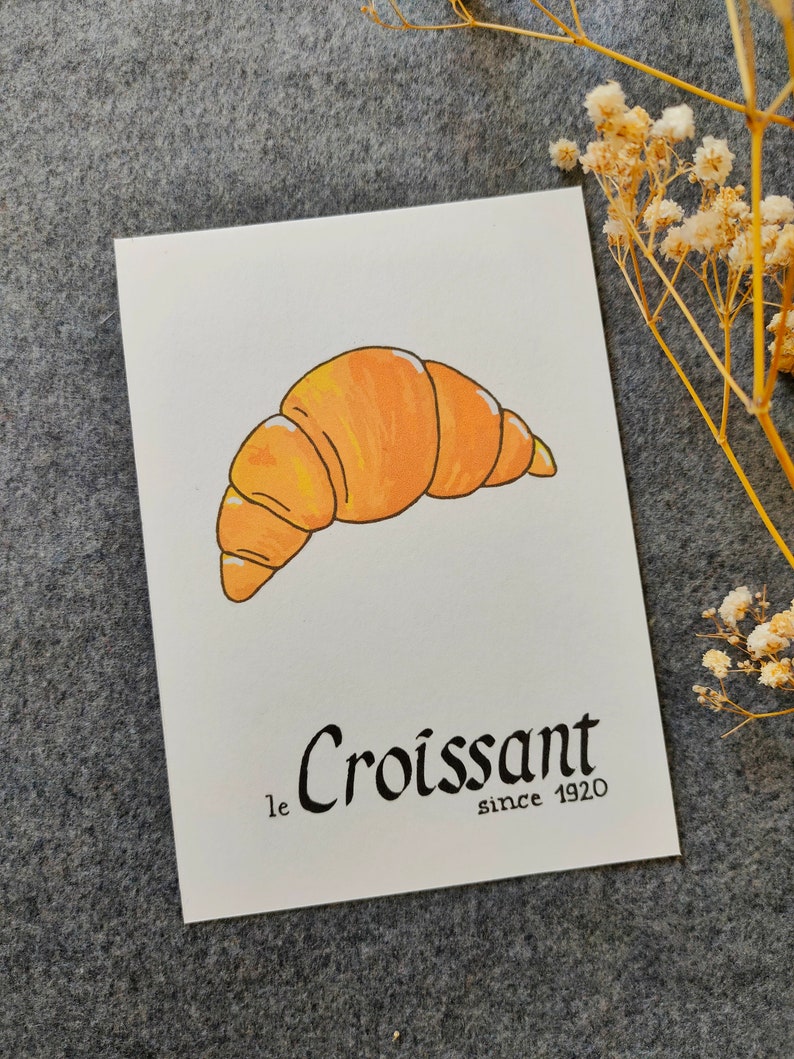 Carte postale : Baguette | Croissant | Chocolatine | Croissant | Crêpe | Macaron | Café | Chouquette | Croque-Monsieur Croissant