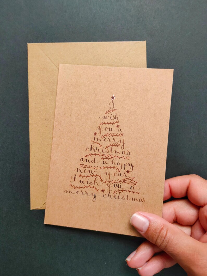 Cartões caligrafados de árvore de Natal "Feliz Natal e Feliz Ano Novo" imagem 3
