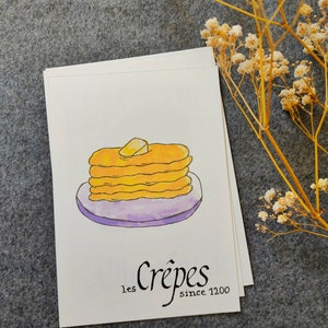 Carte postale : Baguette | Croissant | Chocolatine | Croissant | Crêpe | Macaron | Café | Chouquette | Croque-Monsieur Crêpes