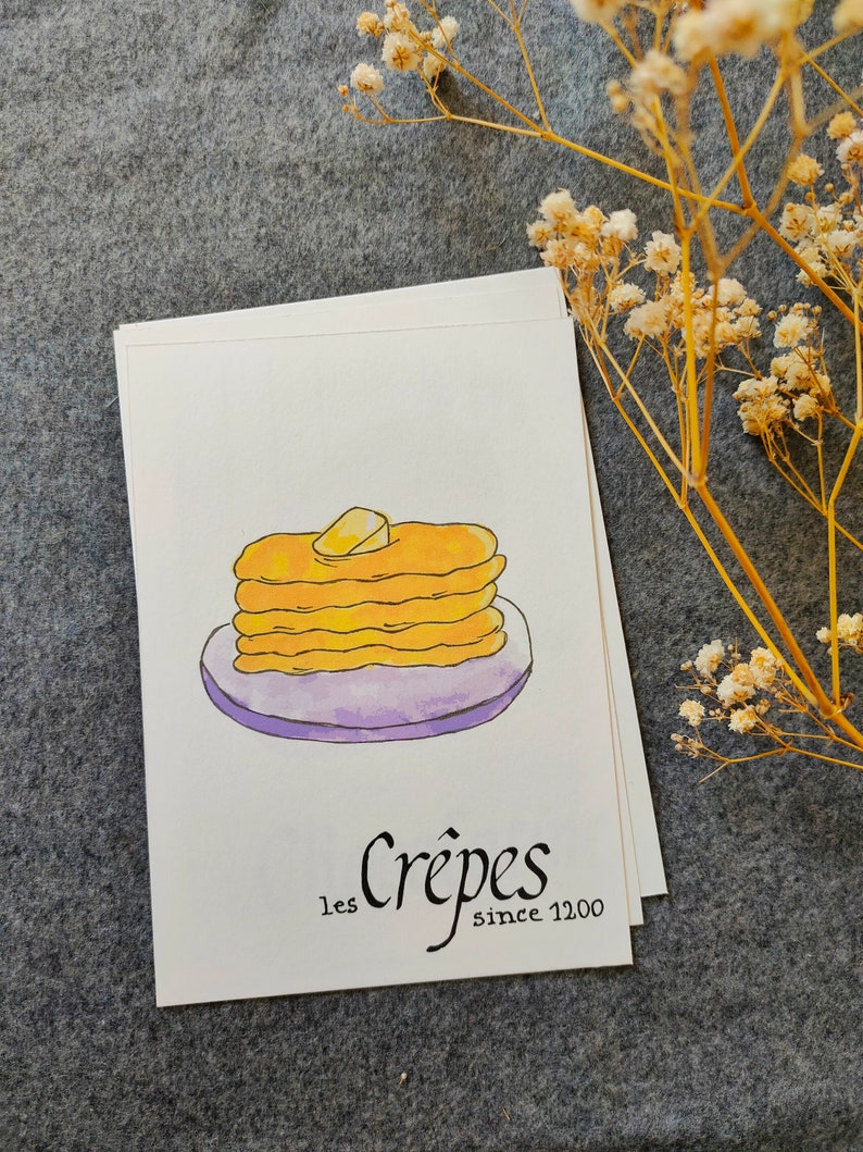 Carte postale : Baguette | Croissant | Chocolatine | Croissant | Crêpe | Macaron | Café | Chouquette | Croque-Monsieur Crêpes