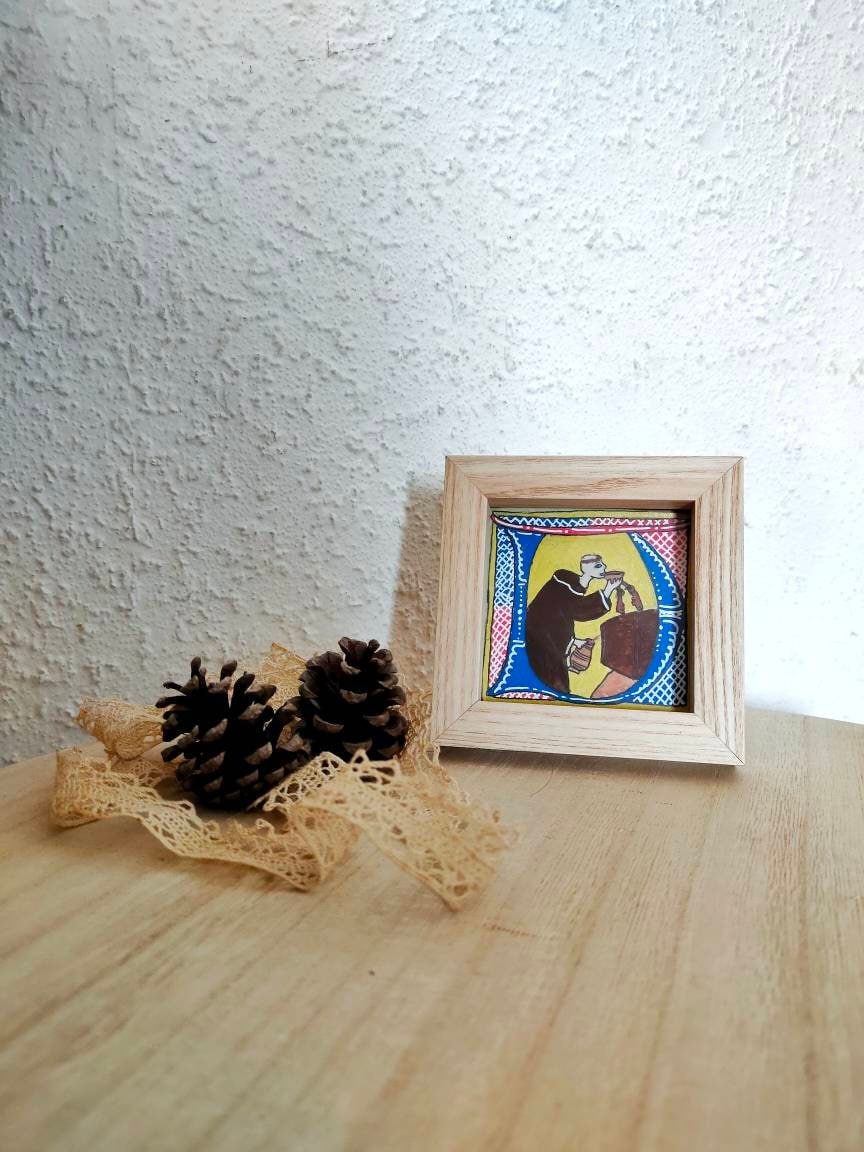 Miniature Enluminée, Un Moine Qui Boit Du Vin