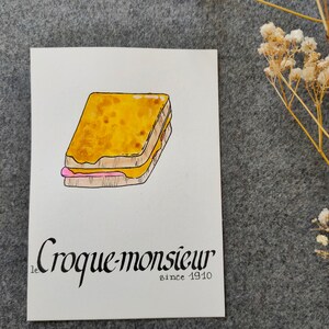 Carte postale : Baguette | Croissant | Chocolatine | Croissant | Crêpe | Macaron | Café | Chouquette | Croque-Monsieur Croque-monsieur