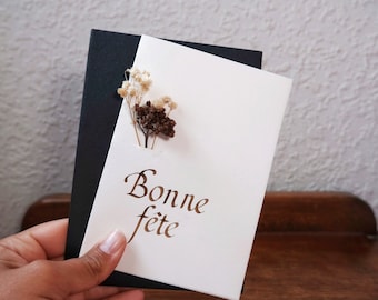 Carte double "Bonne fête" - fleurs séchées