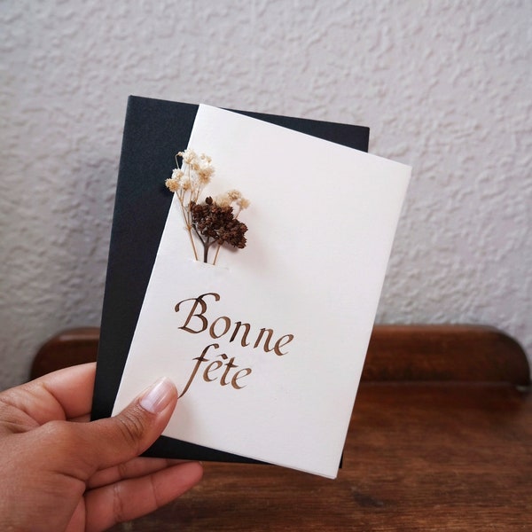 Carte double "Bonne fête" - fleurs séchées