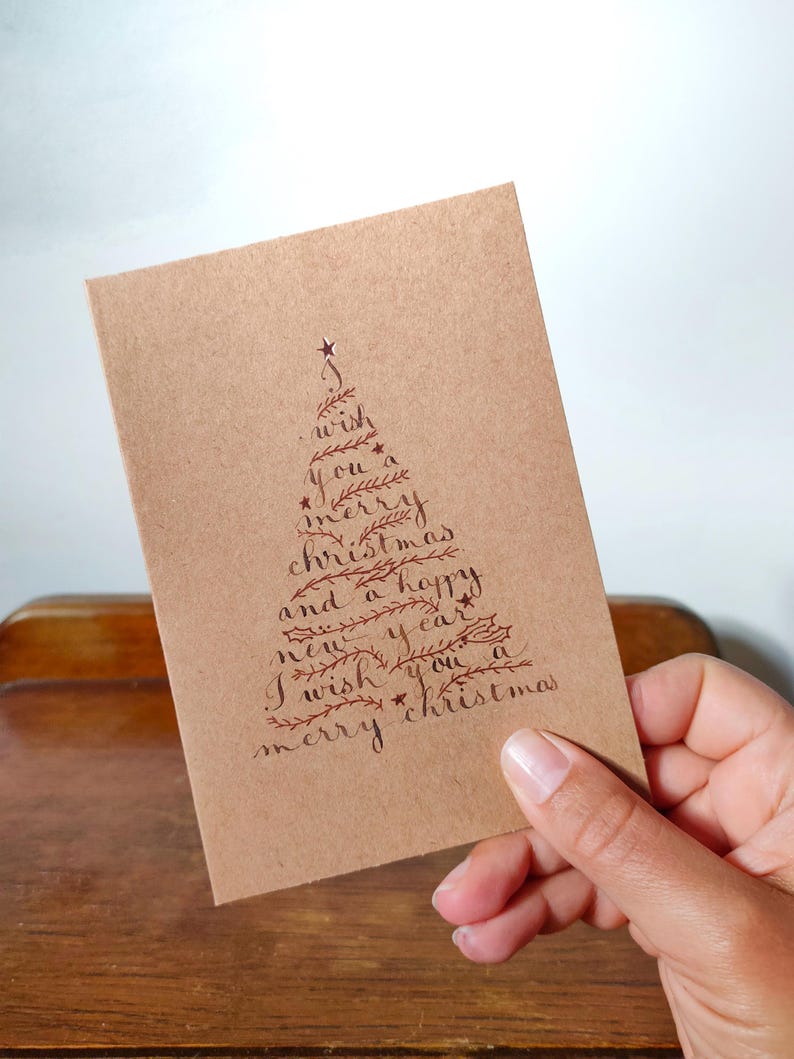 Cartões caligrafados de árvore de Natal "Feliz Natal e Feliz Ano Novo" imagem 6