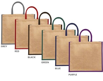 Natural Jute Shopping Bag | 35x39x15cm | Coloured Handles & Gusset