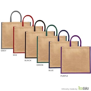 Natural Jute Shopping Bag | 35x39x15cm | Coloured Handles & Gusset