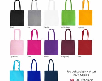 Ecoduka® 5oz Lightweight Coloured Cotton Tote Bag | Shopping Bag in 13 Vibrant Colours | 140gsm Orange, Navy, Purple, Red, Blue, Pink, Green