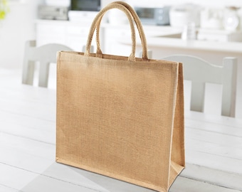 Ecoduka® Large Jute Hessian Shopping Bag | Plain 35X39X15 cm | Classic Supermarket Shopper | Reusable | Rustic Tote Bag | Ethically Made