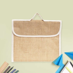 Sustainable Jute Book Bag (30x37cm) | Eco Friendly Hessian School Bag | Velcro Closure