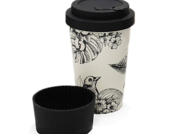 Reusable Bamboo Coffee Cup | 4 Designs | Screw Top Travel Mug, Dishwasher Safe