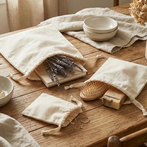 Cotton Gift Pouches | Drawstring Closure | Organic Fairtrade Conventional Options | Small Medium Large | Natural Colour
