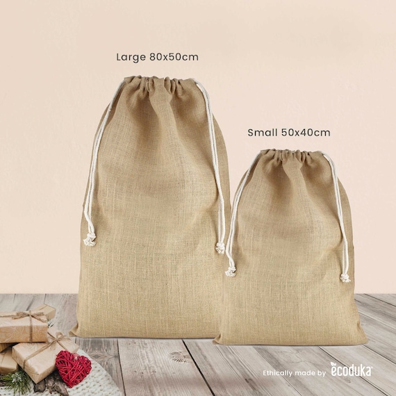 Rustic Jute Drawstring Sack | Hessian Storage Bag, Eco Gift Wrap