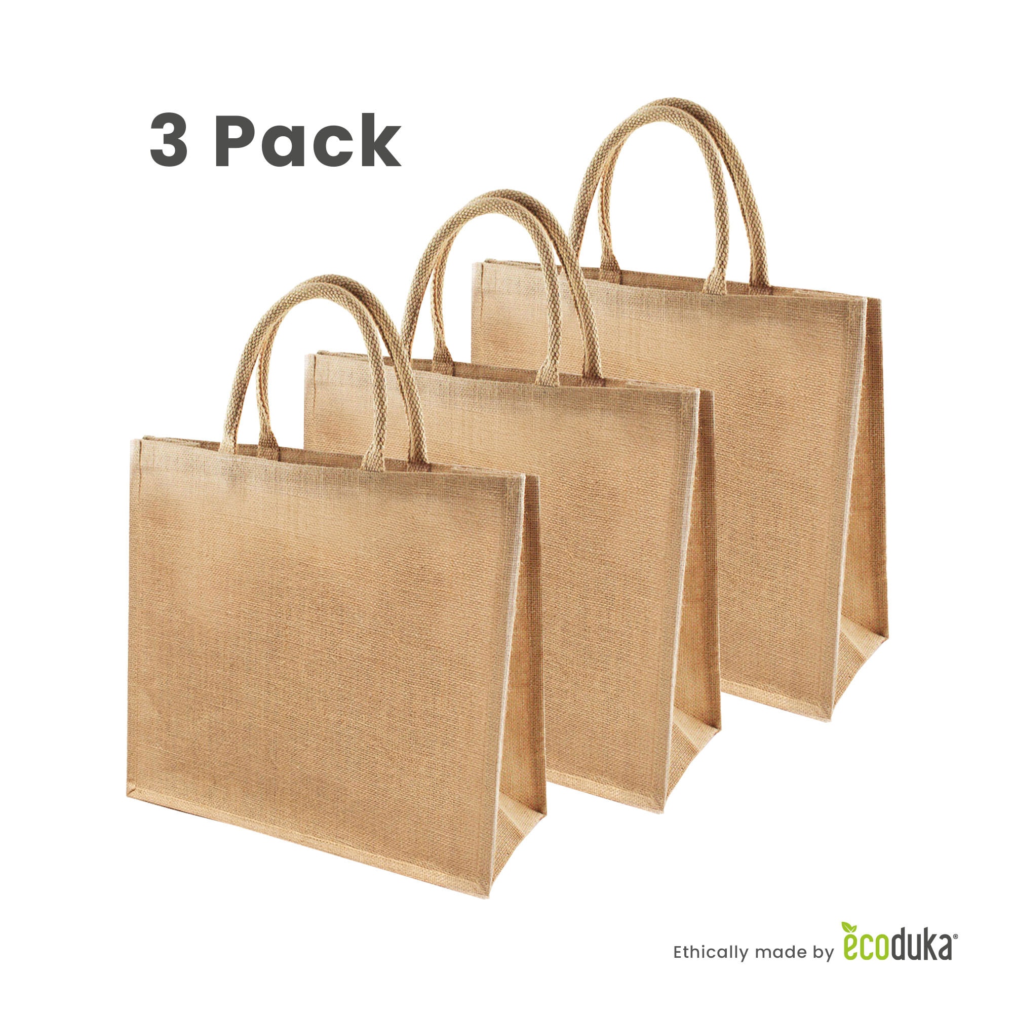 Ecoduka® Large Jute Hessian Shopping Bag Plain 35X39X15 Cm Classic