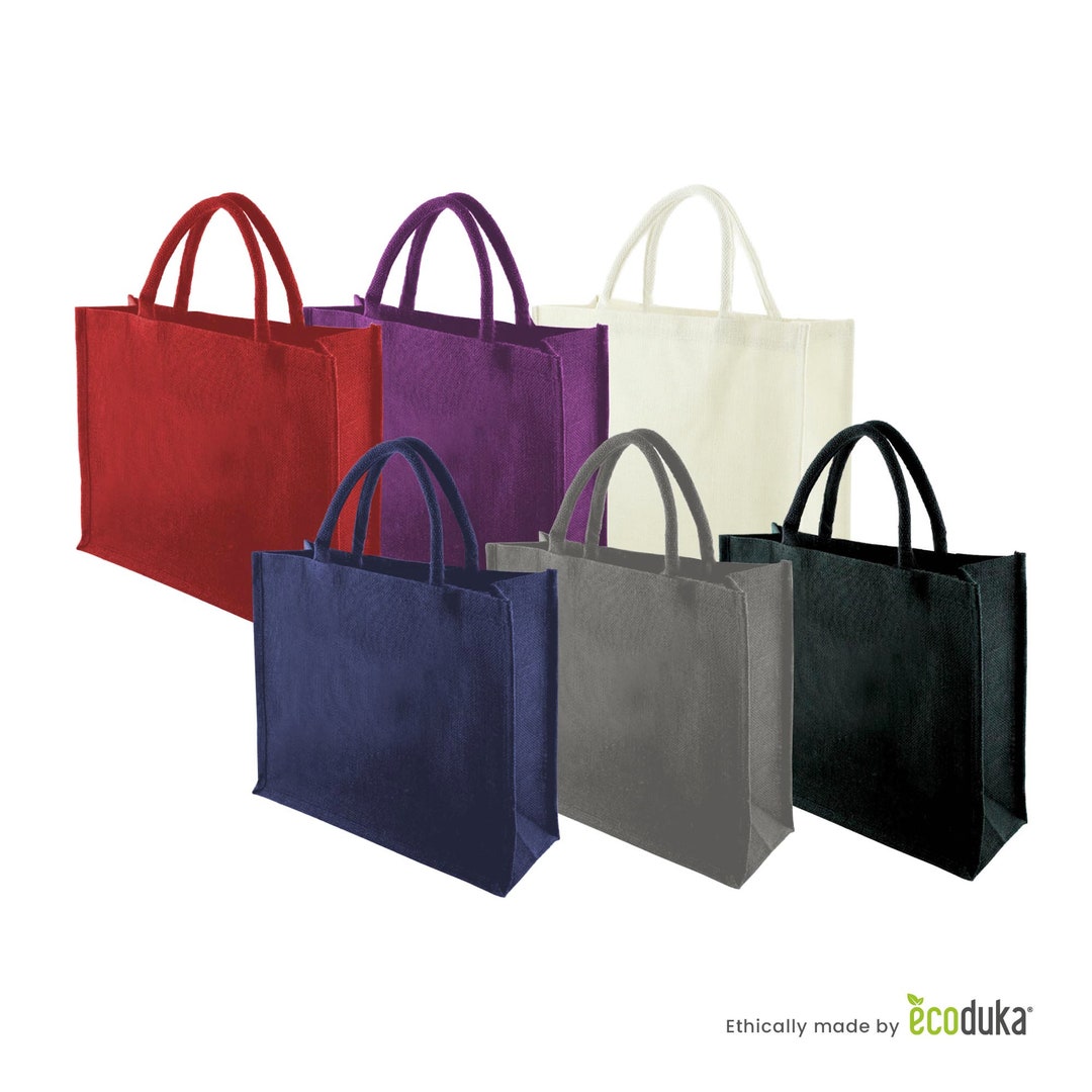 Ecoduka® Coloured Jute Hessian Shopping Bag Plain 35X39X15 Cm Classic  Supermarket Shopper Reusable Rustic Tote Bag Ethically Made