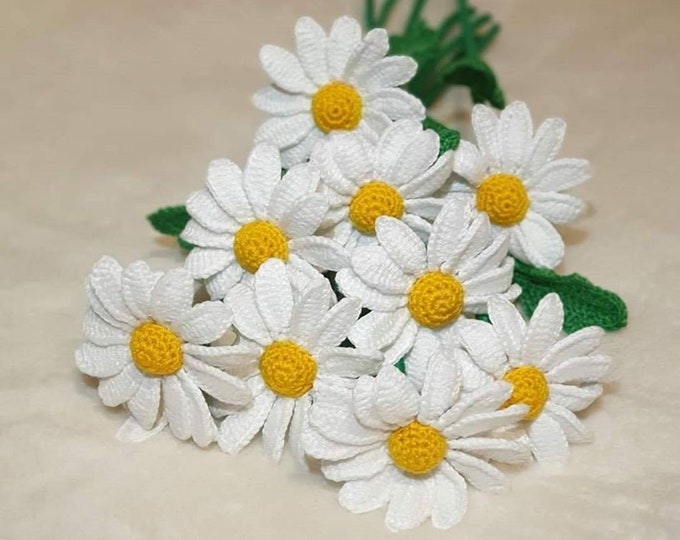 Crochet Daisy Flower Bouquet Handmade Knitted Daisies Etsy