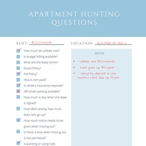 Apartment Hunting Questions Checklist
