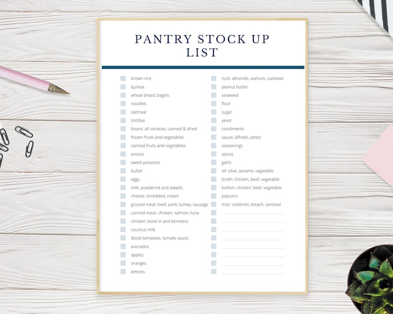 Pantry Stock up Checklist Grocery List Etsy