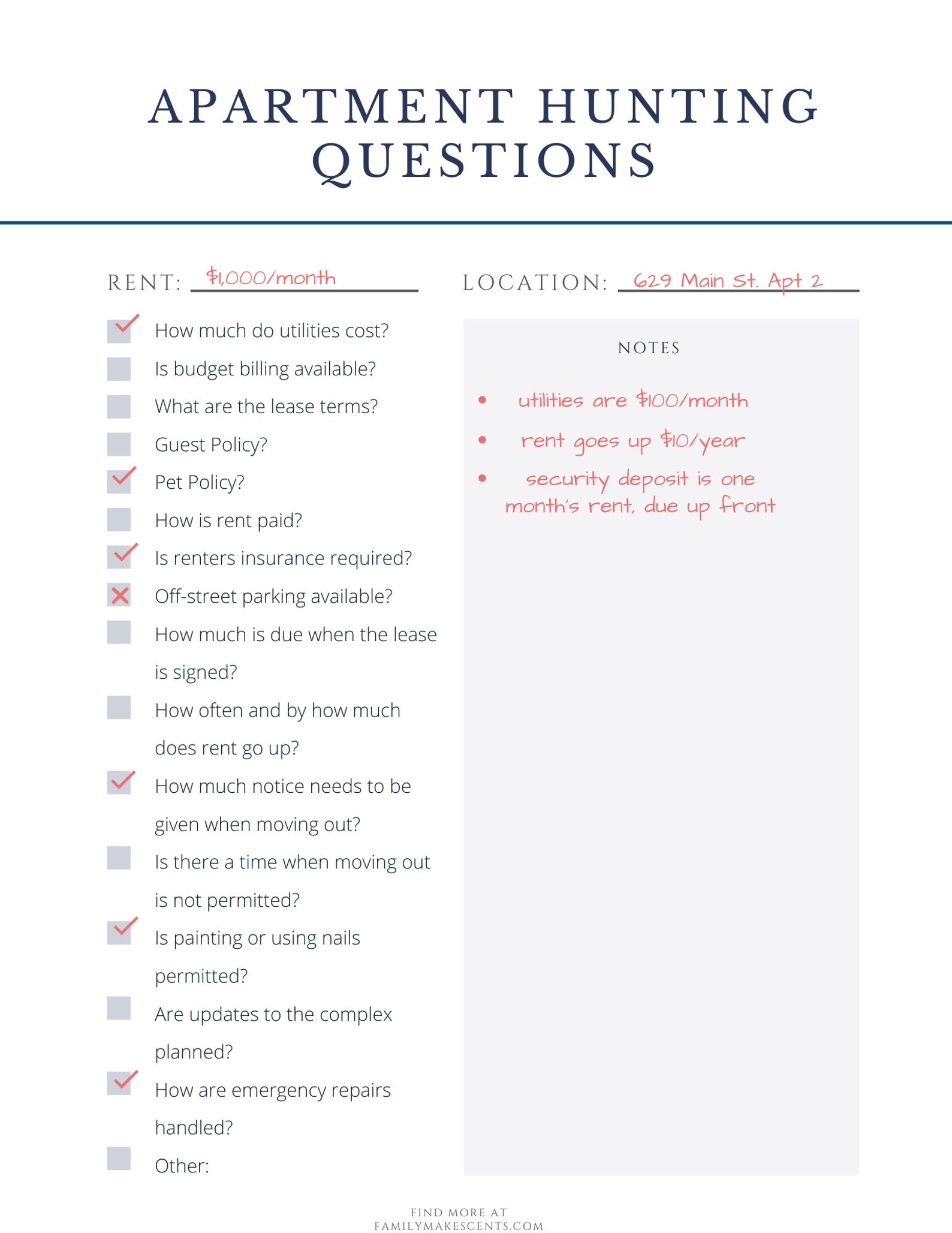 Apartment Hunting Questions Checklist - Etsy