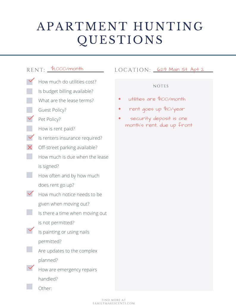 Apartment Hunting Questions Checklist image 3